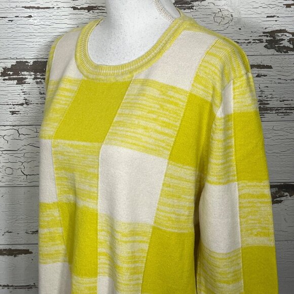 CABI Checkerboard Pullover Sweater Yellow/Cream Sz L #6236 EUC - Picture 3 of 5